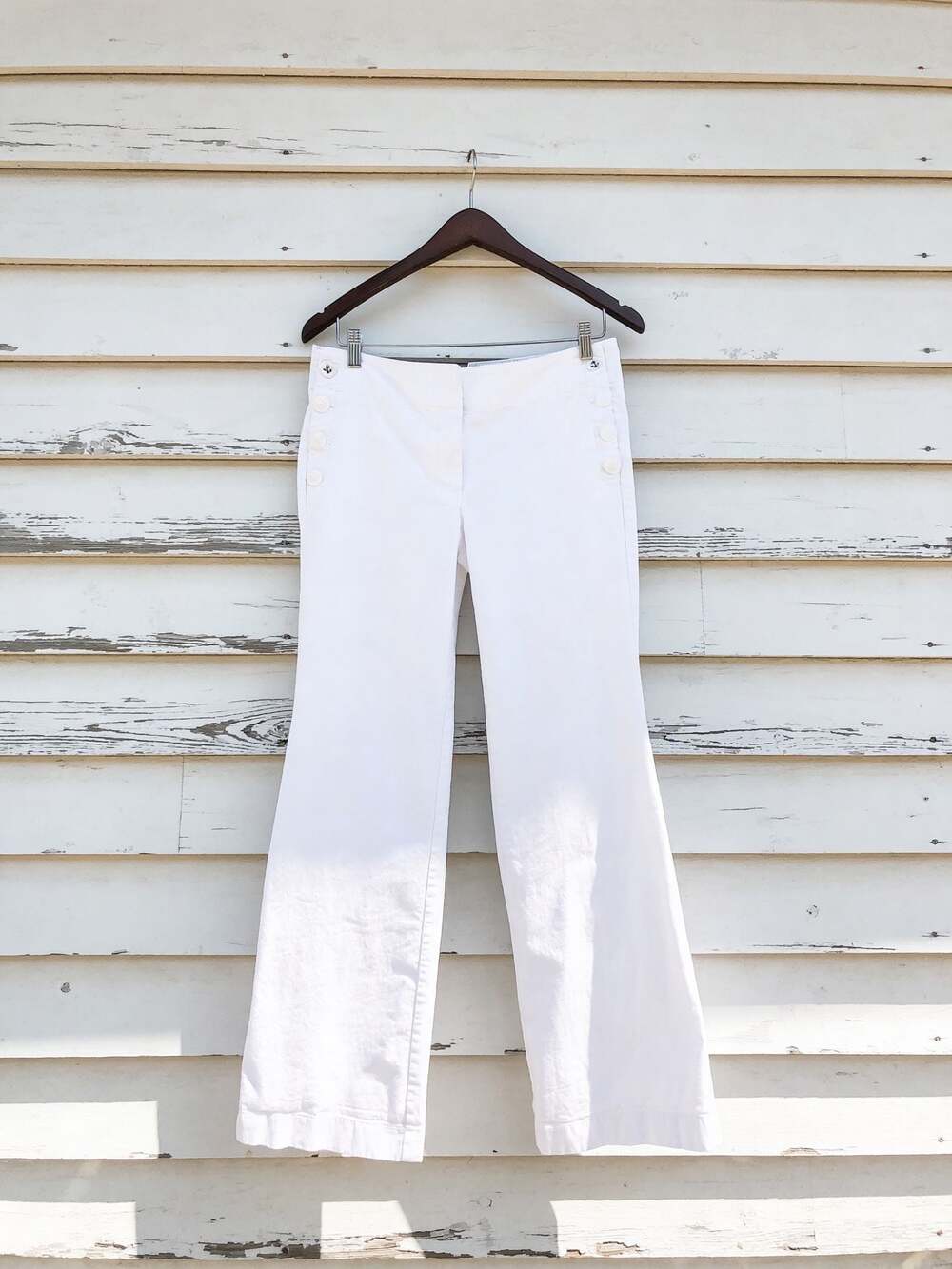 Ann Taylor LOFT Marisa Trouser White Sailor Button Wide Leg Pants Size 6